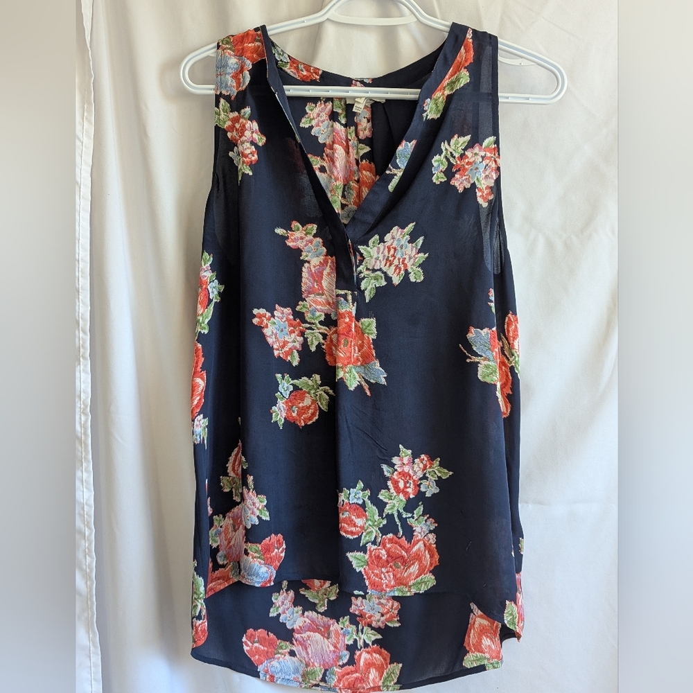 Silk Floral Sleeveless V-Neck Top